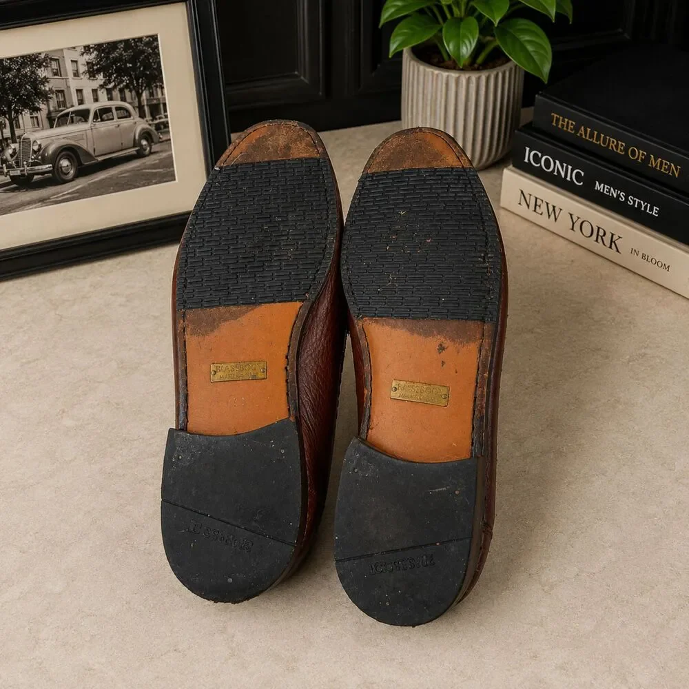 Brass Boot Men's 9.5 Leather Tassel Loafers Brown Made in Spain Moc Toe